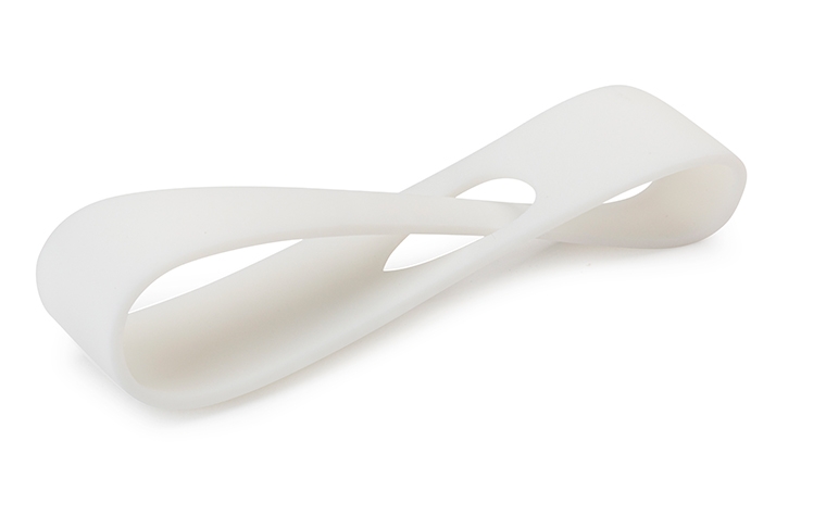 A white 3D-printed loop, made with perFORM using stereolithography, with a normal finish.