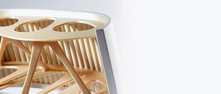 Vue en gros plan de l'intérieur d'une pièces d'écarteur imprimée en 3D pour Airbus