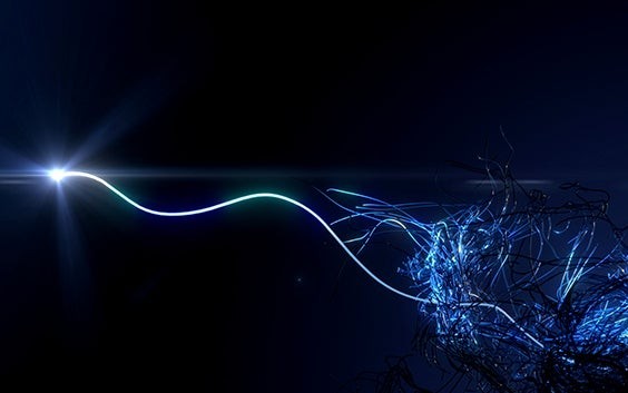 Image de la campagne Mindware, un flux de lumière émergeant d'un faisceau de lignes bleues