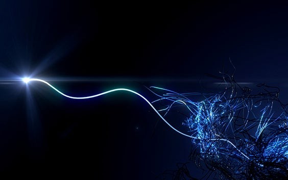 Mindware-Kampagnenbild, ein Lichtstrahl, der aus einem Bündel von blauen Linien austritt