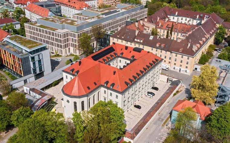 Aerial view of St. Vincent House of the Ludwig Maximilian University (LMU) Hospital in Munich