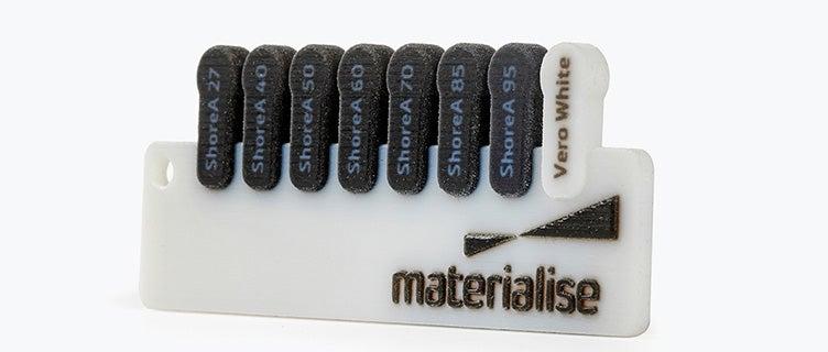Sample set of PolyJet parts demonstrating different shores