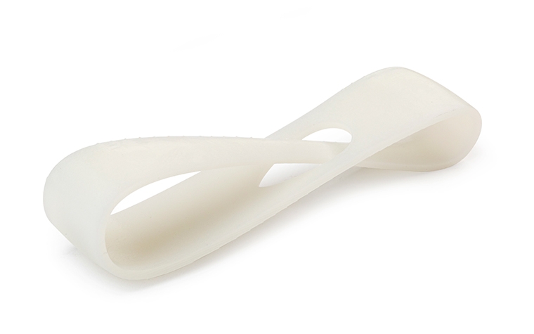 A 3D-printed loop made with ProtoGen White using stereolithography, with a basic finish.