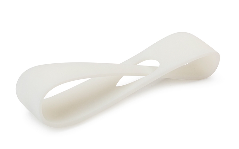 A 3D-printed loop made with ProtoGen White using stereolithography, with a normal finish.