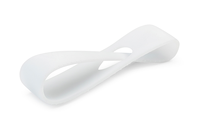 A pearly-white 3D-printed loop made with TuskXC2700W using stereolithography, with a basic finish.
