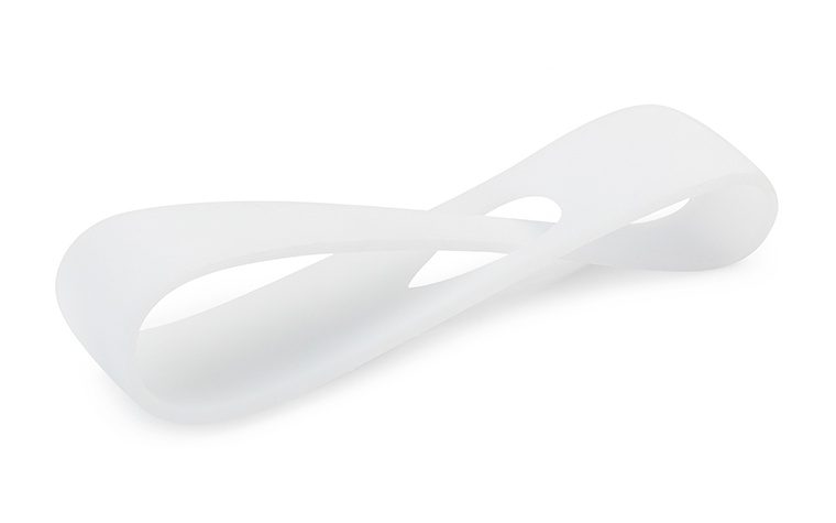 A pearly-white 3D-printed loop made with TuskXC2700W using stereolithography, finished by removing all support marks.