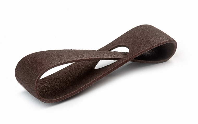 A brown 3D-printed loop made from PA 12 using laser sintering, with a smooth and color-dyed finish. 
